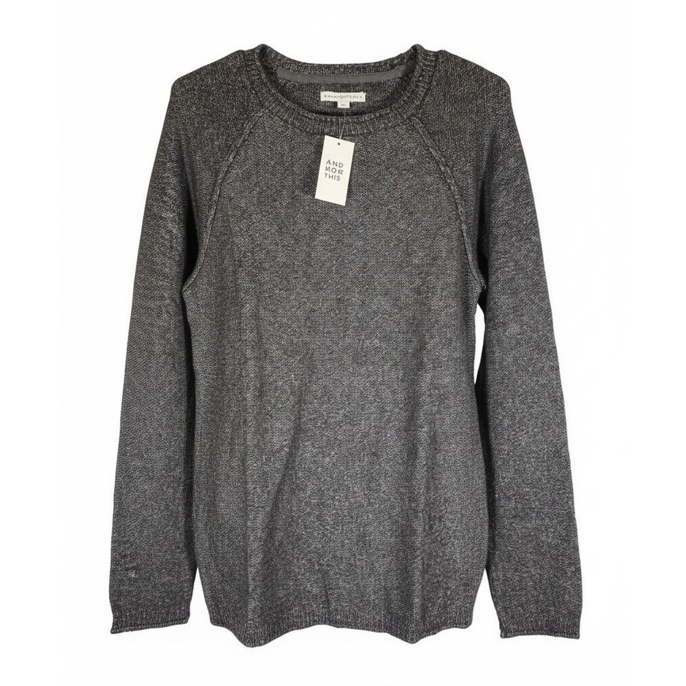 And Now This Mens Marled Crewneck Raglan Sweater Black White, Large, NEW